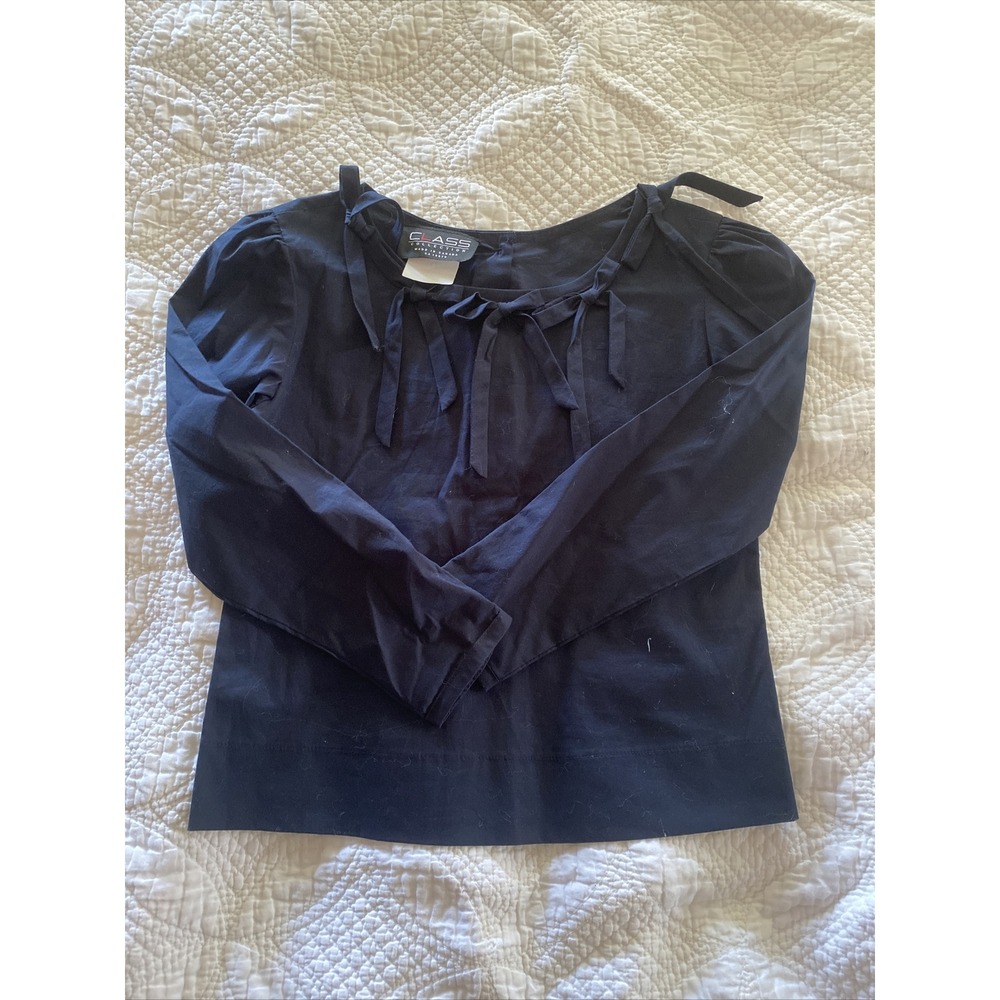 class collection girl Size 6/7 Dress Shirt Blouse Navy Blue Christmas